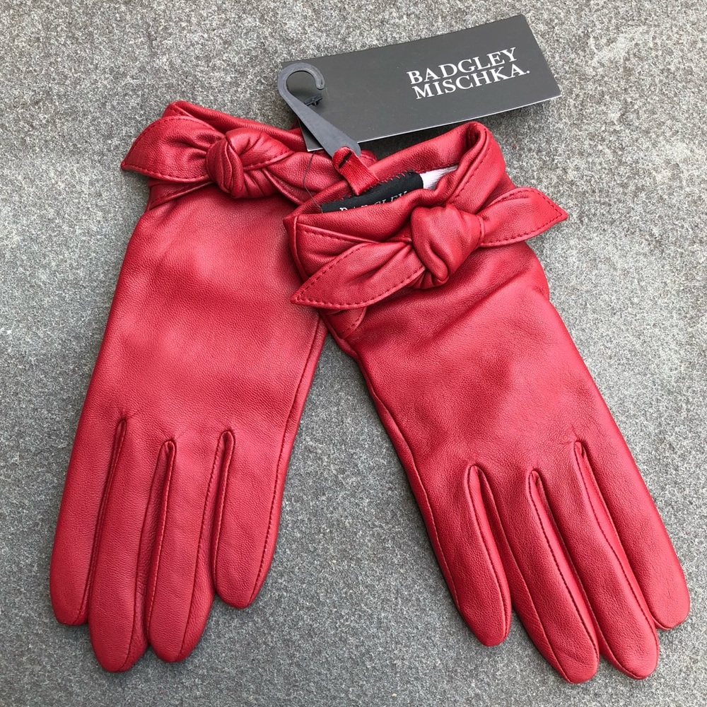 BADGLEY MISCHKA Red Leather Gloves